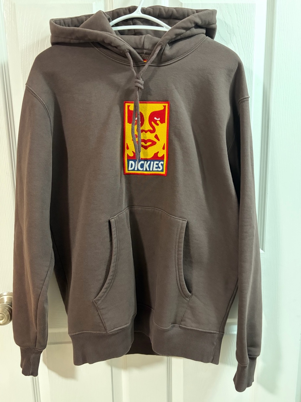 Obey X Dickies Brown Pullover Hoodie with Patch Logo